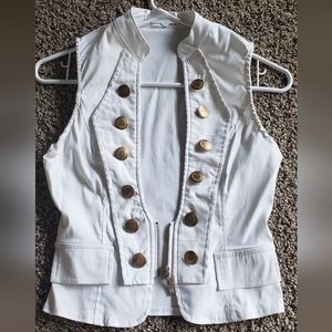 "Oh Yes" white womens vest jacket size small stretchy fabric